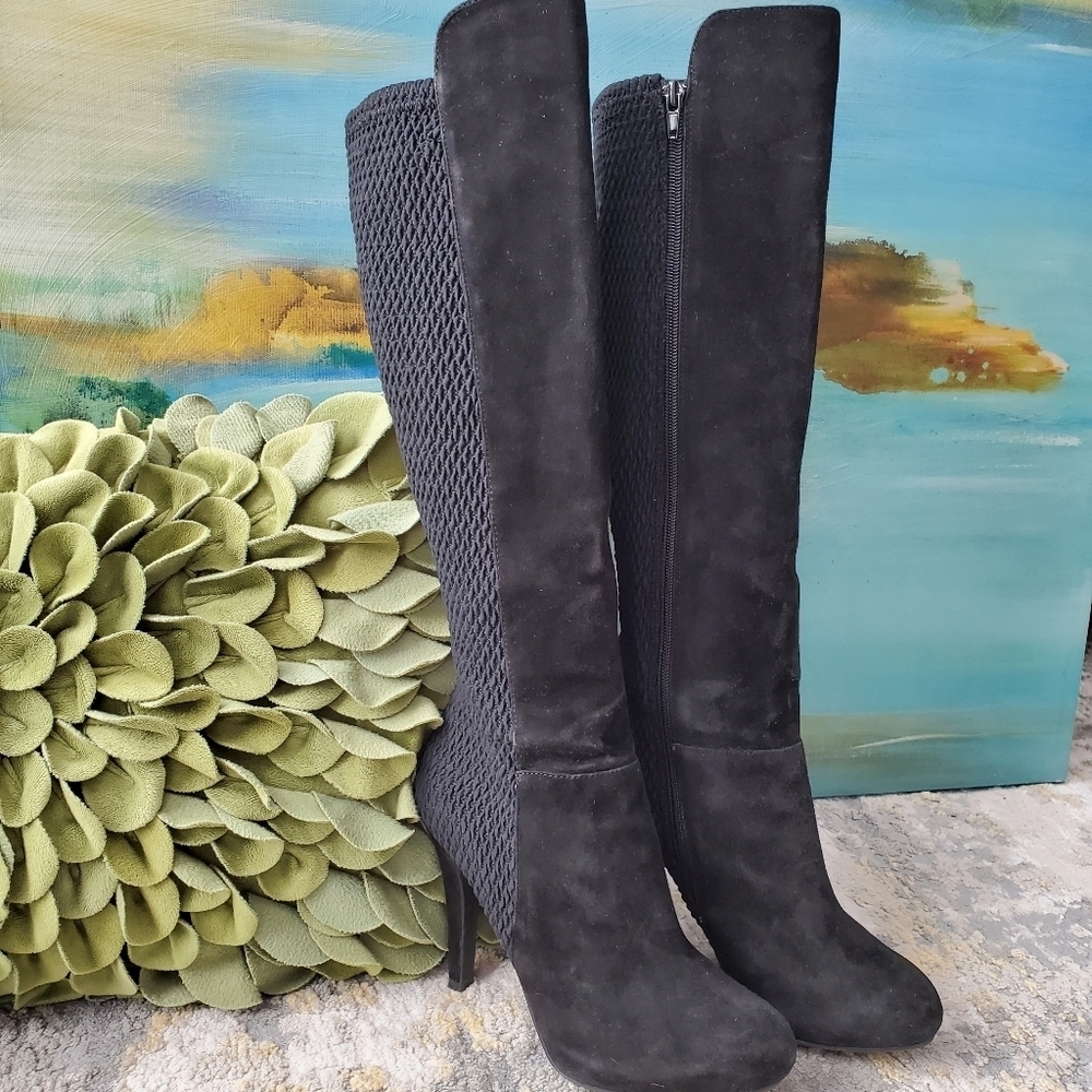 Me Too Platform Suede & Stretch Tall Boots Women's Size 6.5